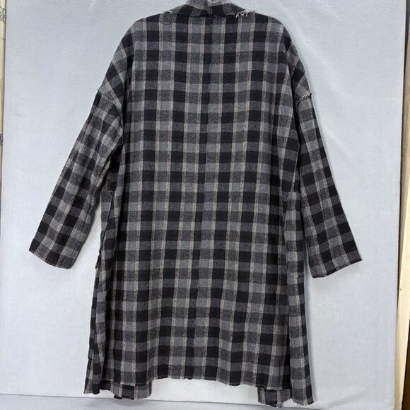 POL Plaid Hobo Duster W/ Raw Hems Heavy Flannel Feel SZ Large Boho Casual - Picture 7 of 14